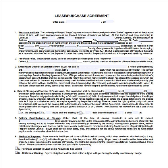 10 Sample Lease Purchase Agreement Templates Sample Templates