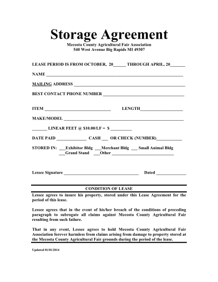 13 Free Storage Agreement Form Free To Edit Download Print CocoDoc
