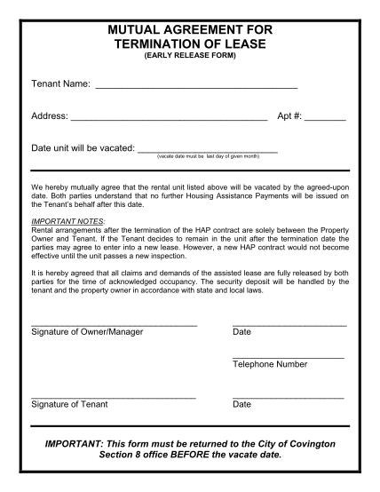 17 Mutual Lease Termination Agreement Free To Edit Download Print 