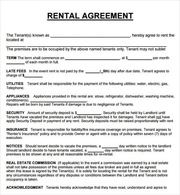 20 Rental Agreement Templates Word Excel PDF Formats