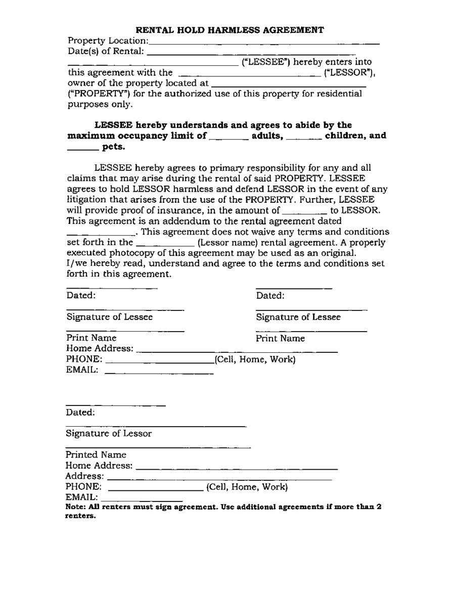 2025 Hold Harmless Agreement Fillable Printable PDF Forms Handypdf