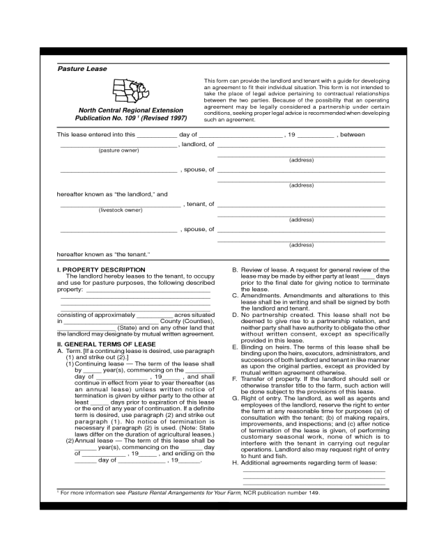 2025 Pasture Lease Agreement Fillable Printable PDF Forms Handypdf