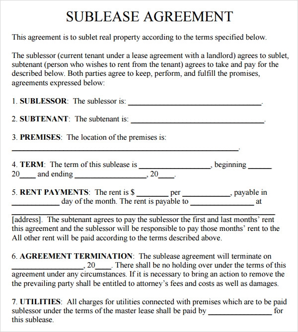23 Sample Free Sublease Agreement Templates To Download Sample Templates