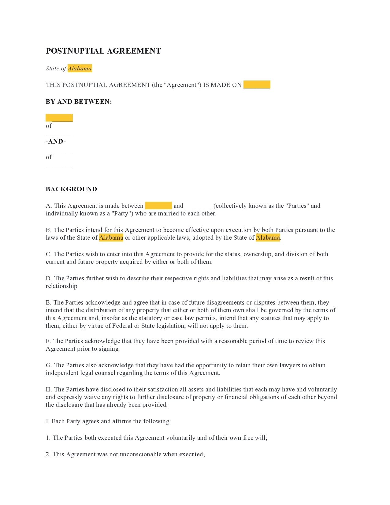 26 Free Post Nuptial Agreement Templates Word TemplateLab