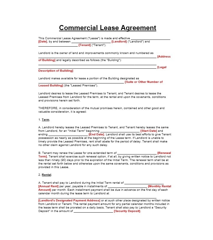 27 Free Commercial Lease Agreement Templates TemplateLab