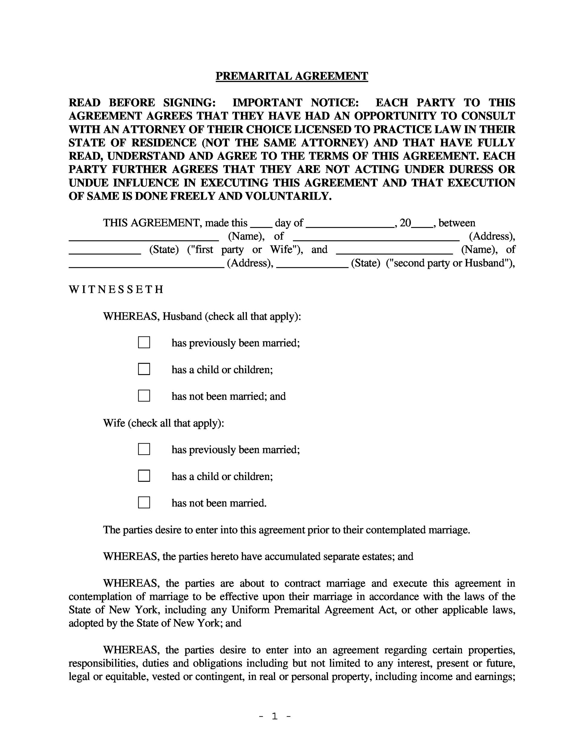30 Prenuptial Agreement Samples Forms Template Lab