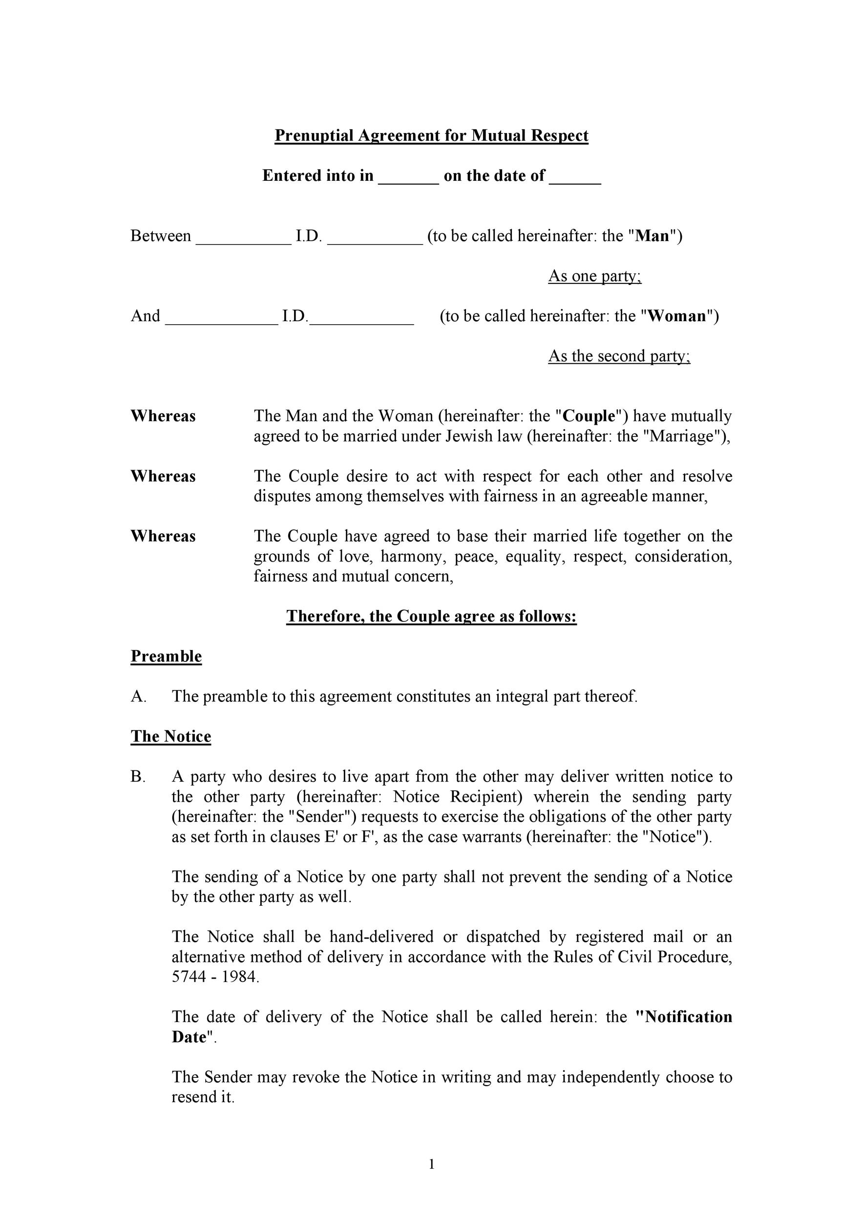 30 Prenuptial Agreement Samples Forms Template Lab