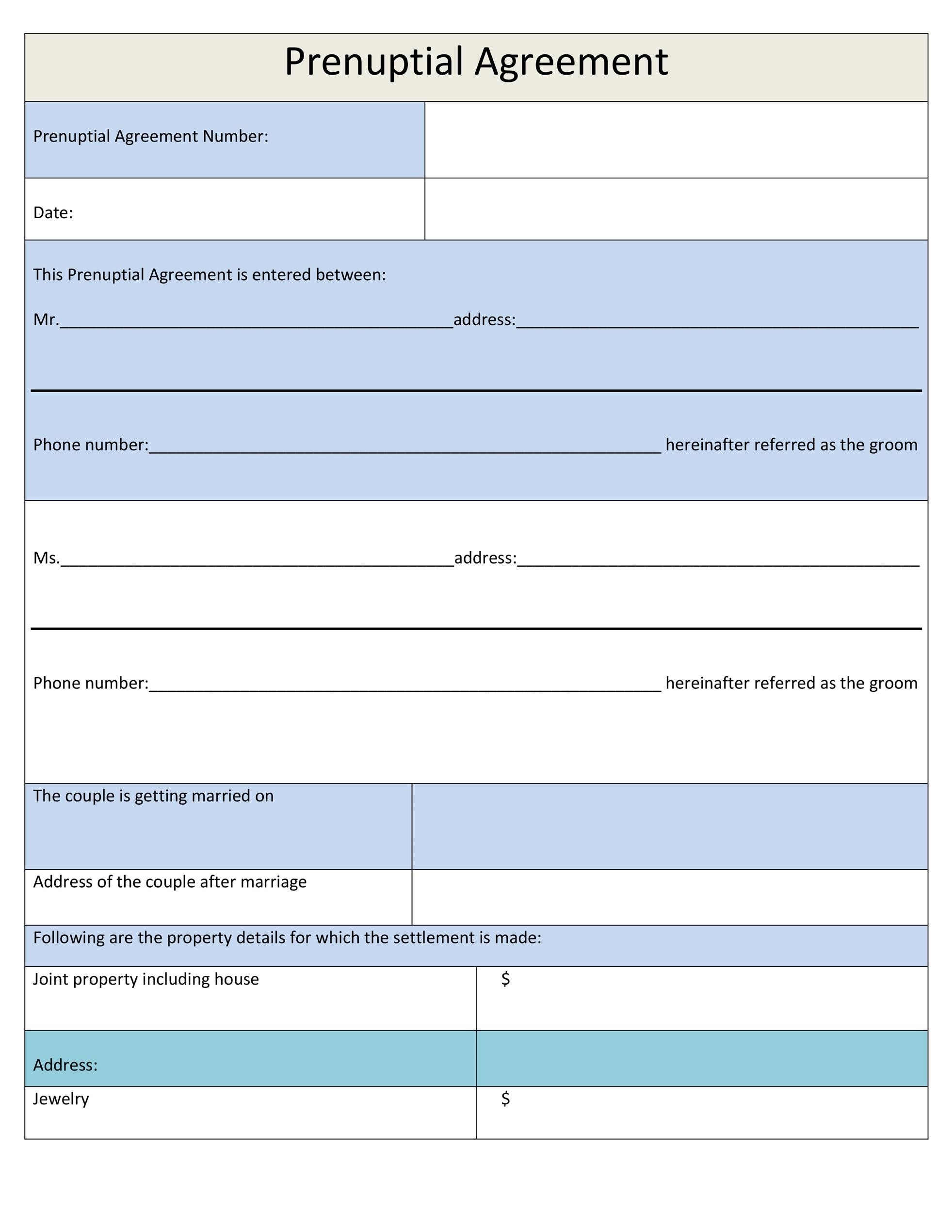 30 Prenuptial Agreement Samples Forms Template Lab