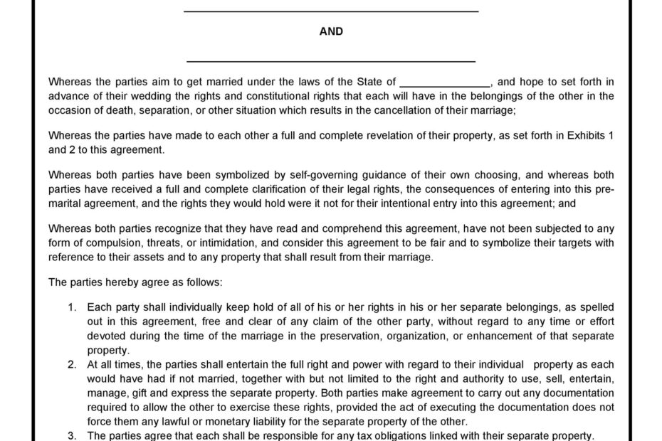 30 Prenuptial Agreement Samples Forms Template Lab