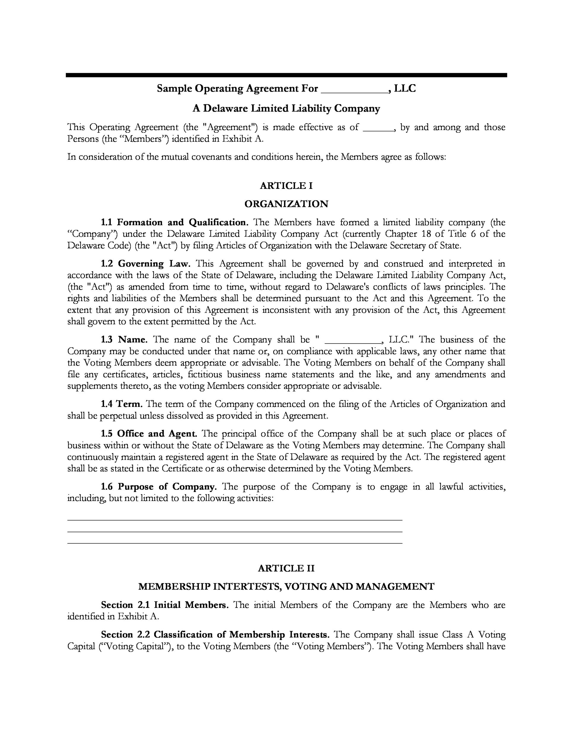 30 Professional LLC Operating Agreement Templates Template Lab
