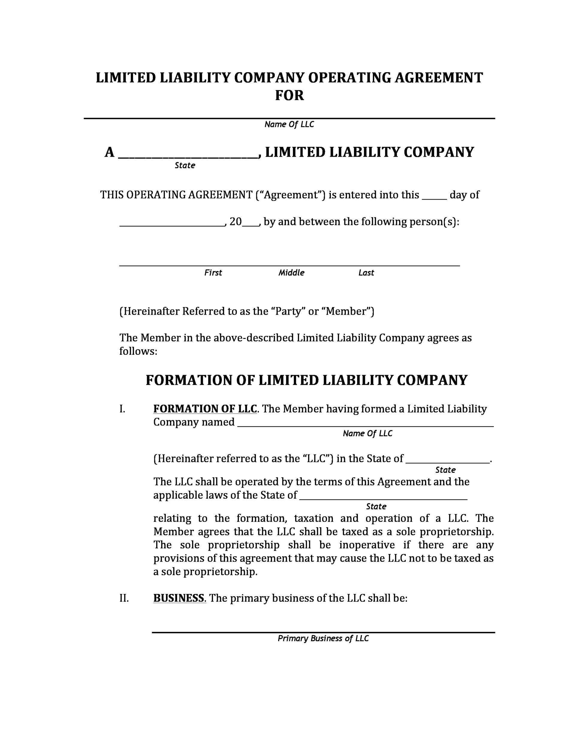 30 Professional LLC Operating Agreement Templates TemplateLab