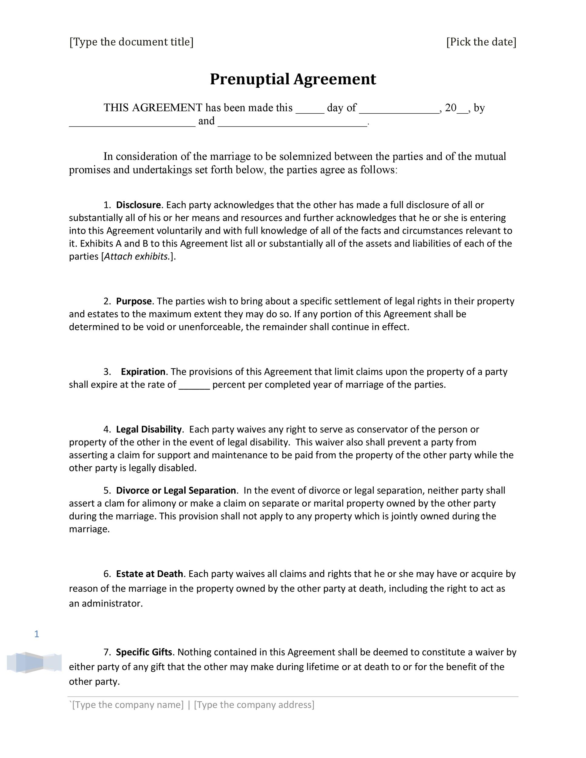 30 Simple Prenuptial Agreement Templates Prenup Examples 