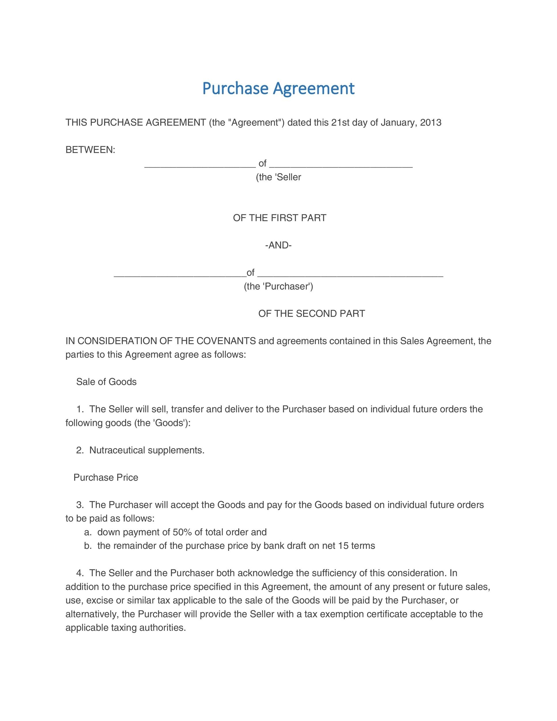 37 Simple Purchase Agreement Templates Real Estate Business 