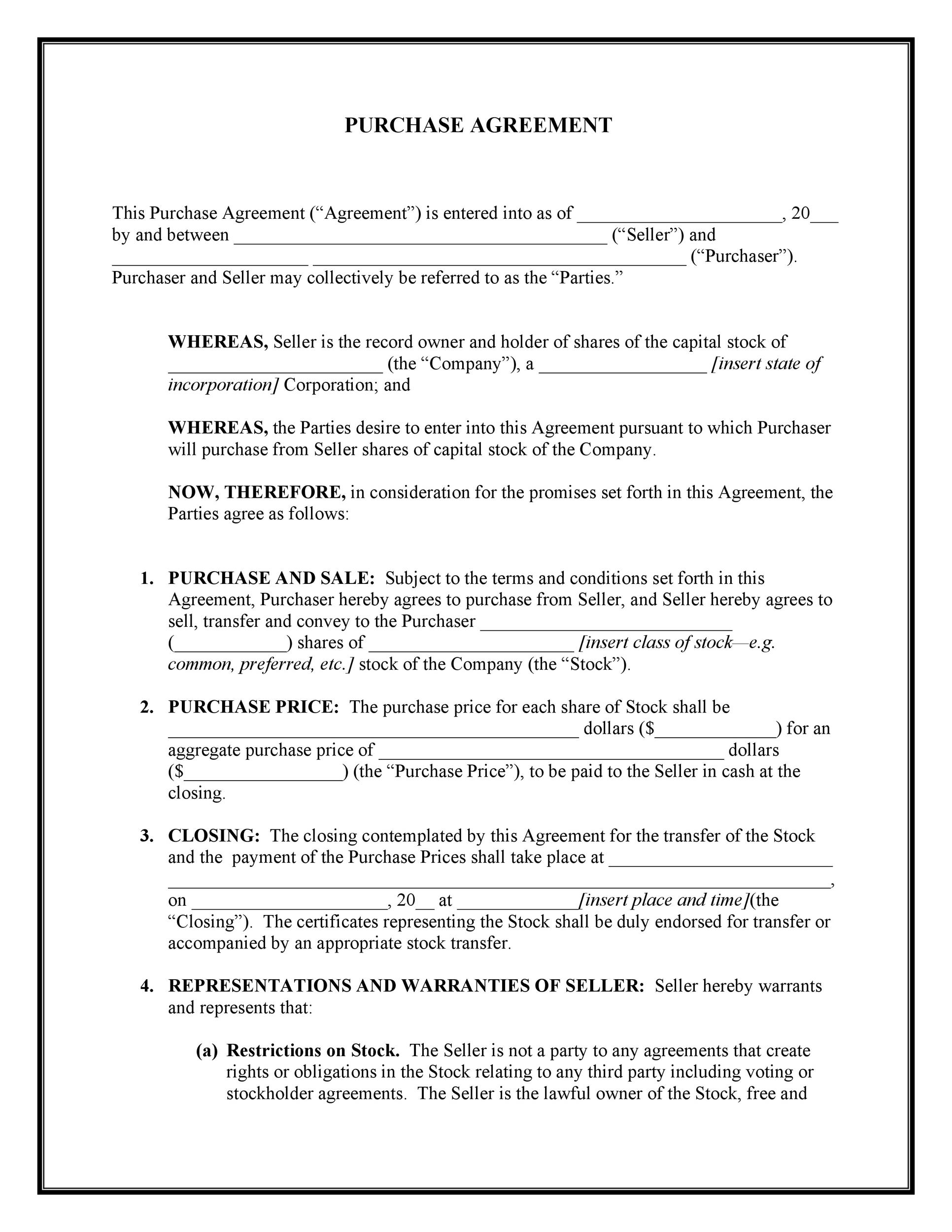 37 Simple Purchase Agreement Templates Real Estate Business 