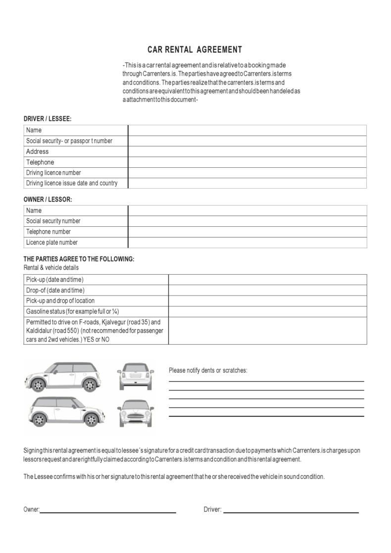 38 Free Car Rental Agreements Forms TemplateLab