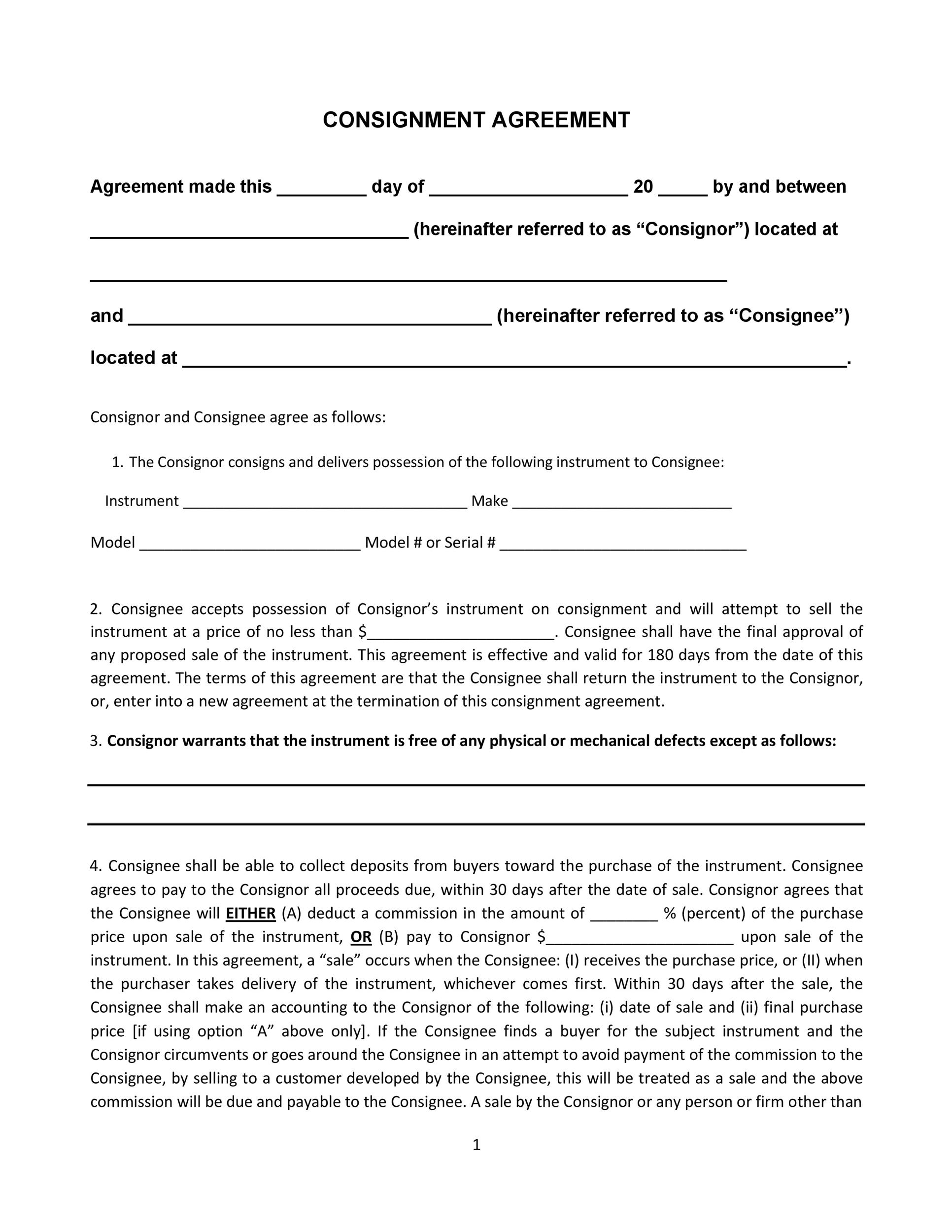 40 Best Consignment Agreement Templates Forms TemplateLab