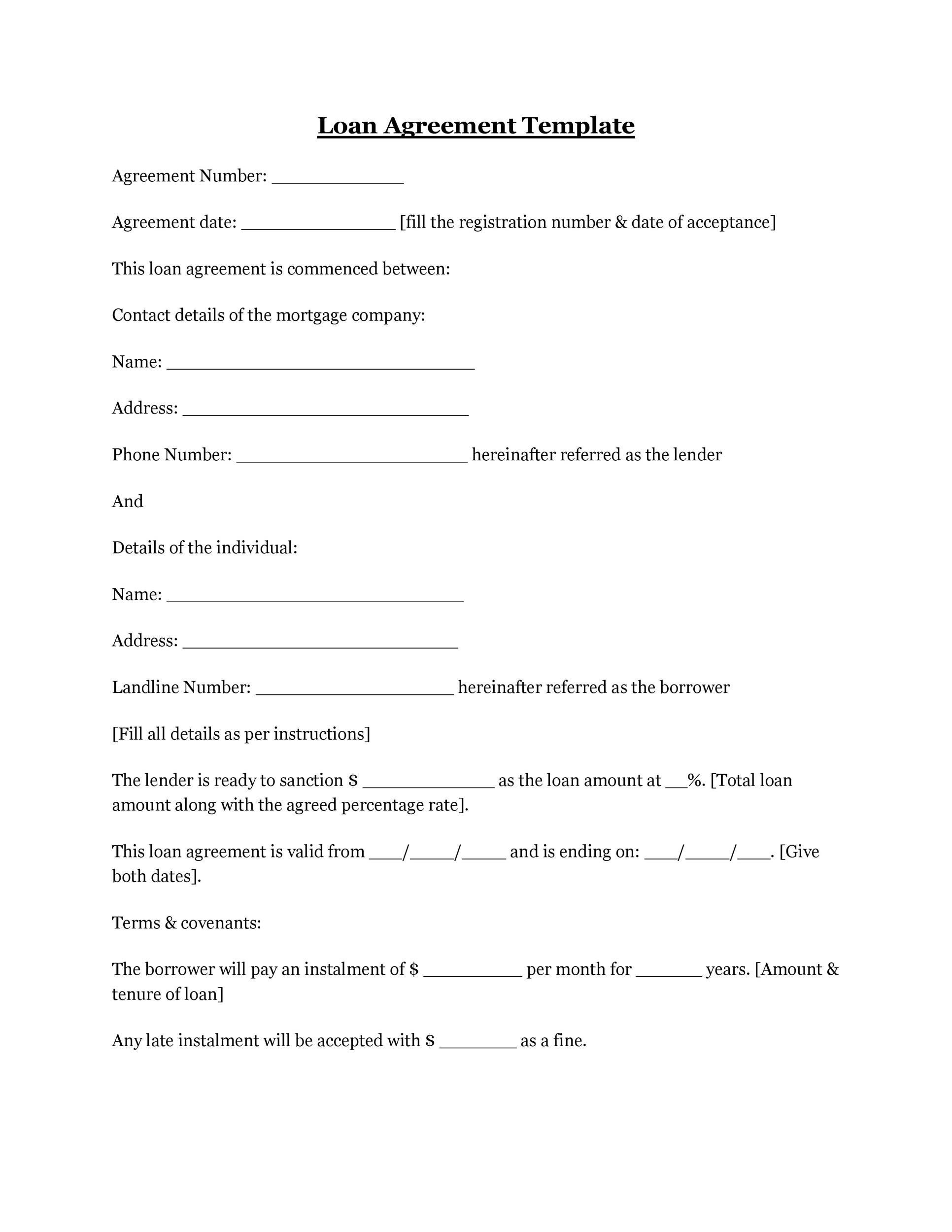 40 Free Loan Agreement Templates Word PDF Template Lab