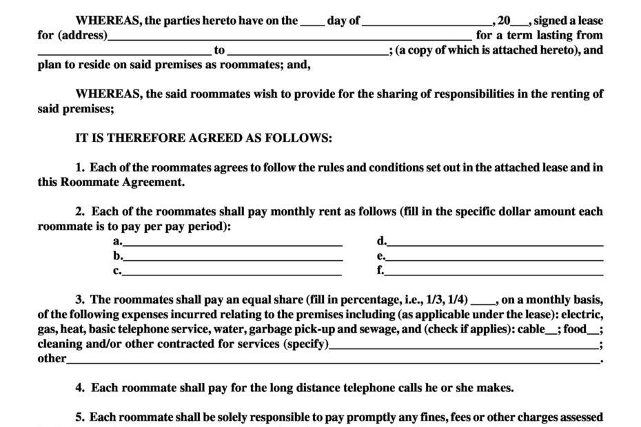 40 Free Roommate Agreement Templates Forms Word PDF