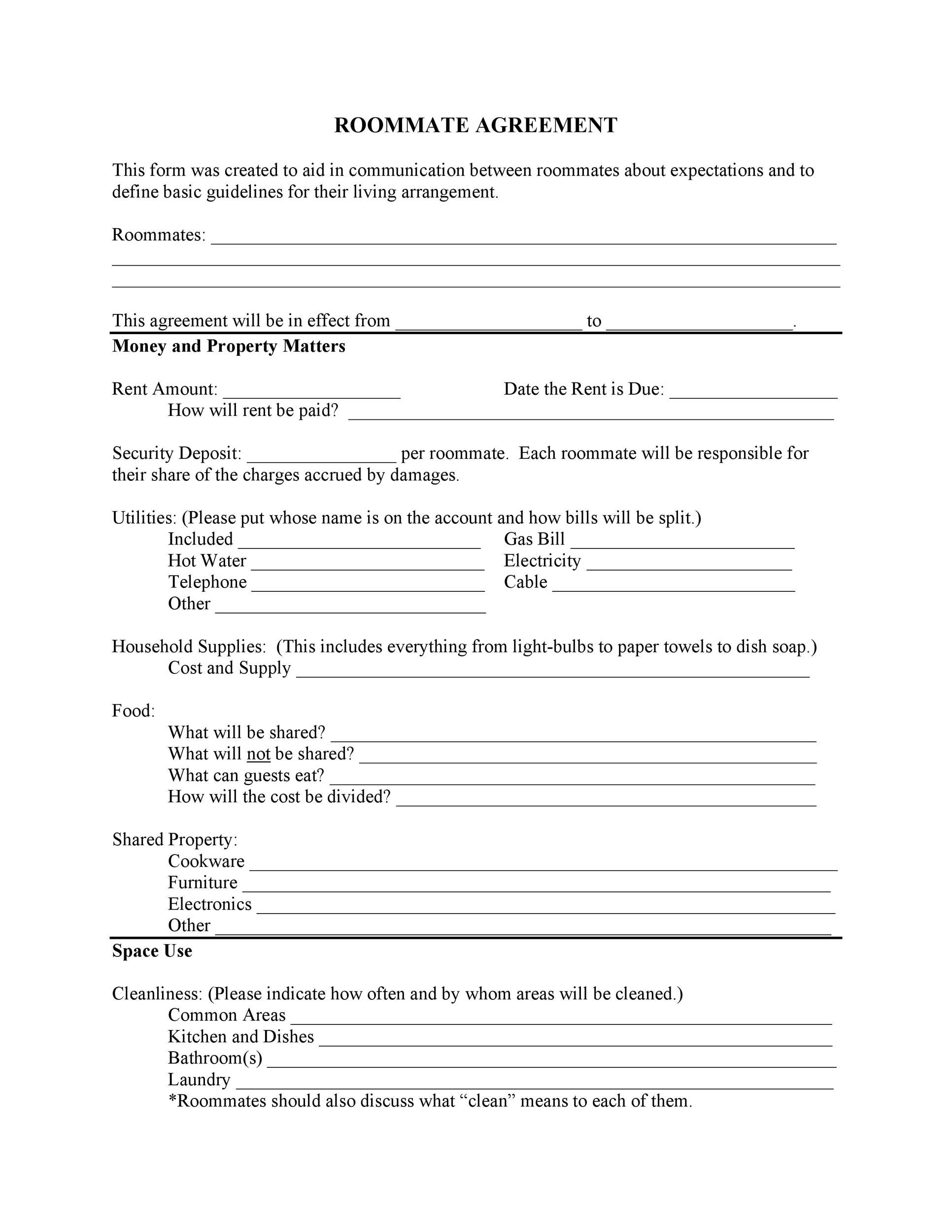 40 Free Roommate Agreement Templates Forms Word PDF 