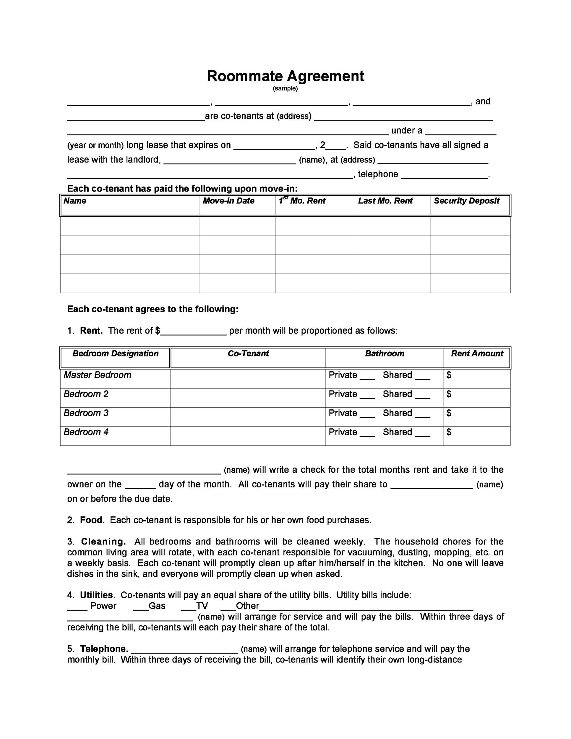40 Free Roommate Agreement Templates Forms Word PDF 