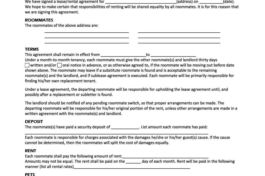 40 Free Roommate Agreement Templates Forms Word PDF