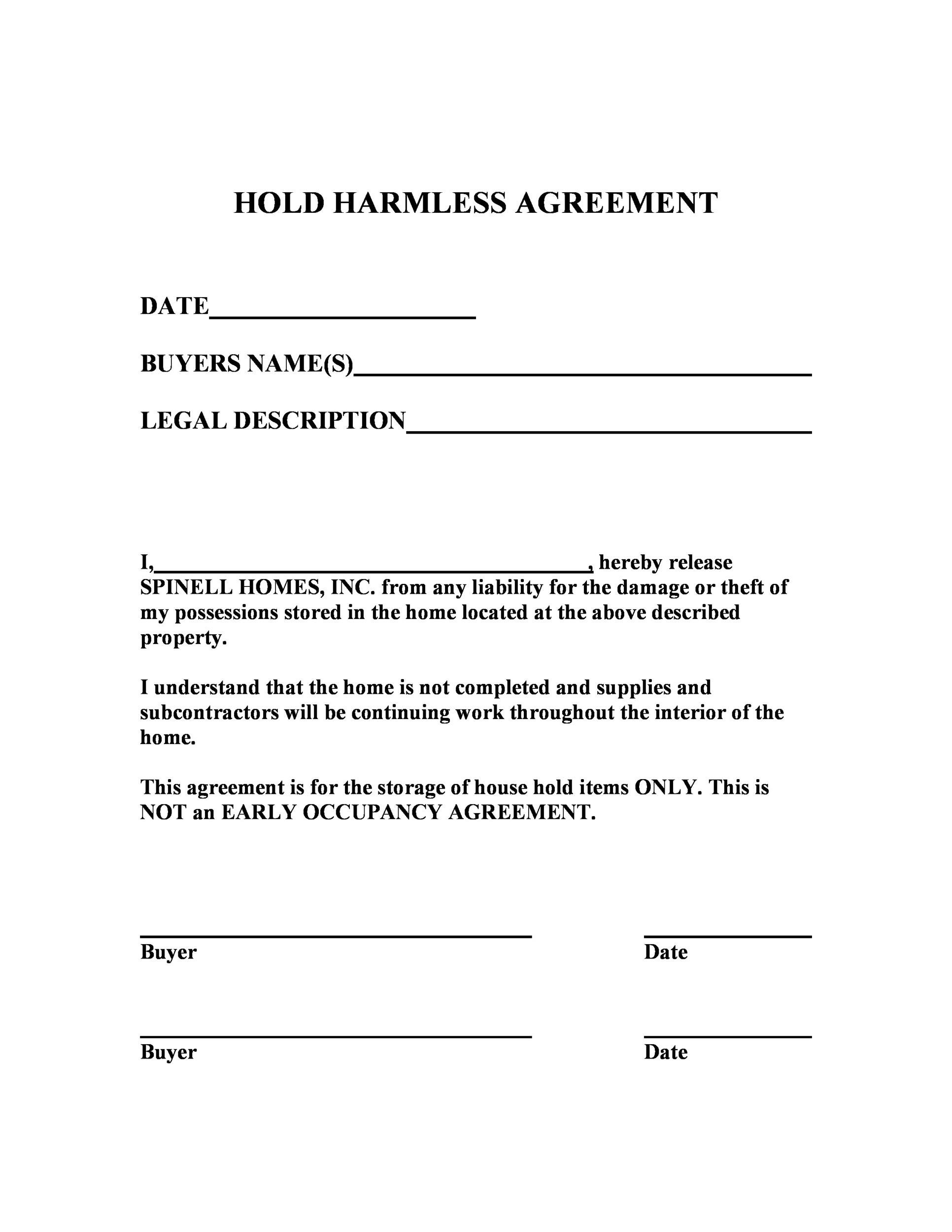 40 Hold Harmless Agreement Templates Free Template Lab