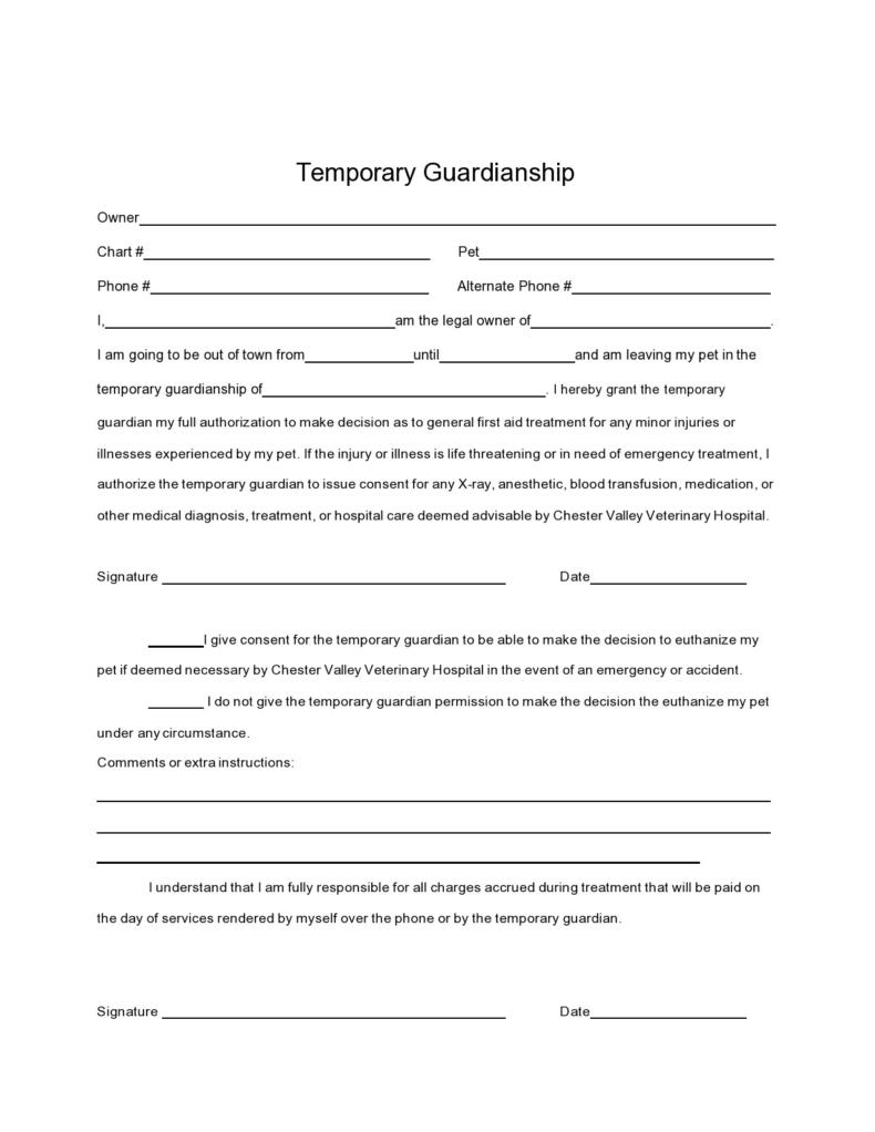 40 Printable Temporary Guardianship Forms All States 