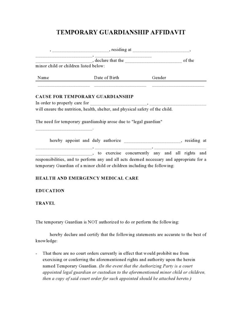 40 Printable Temporary Guardianship Forms All States 
