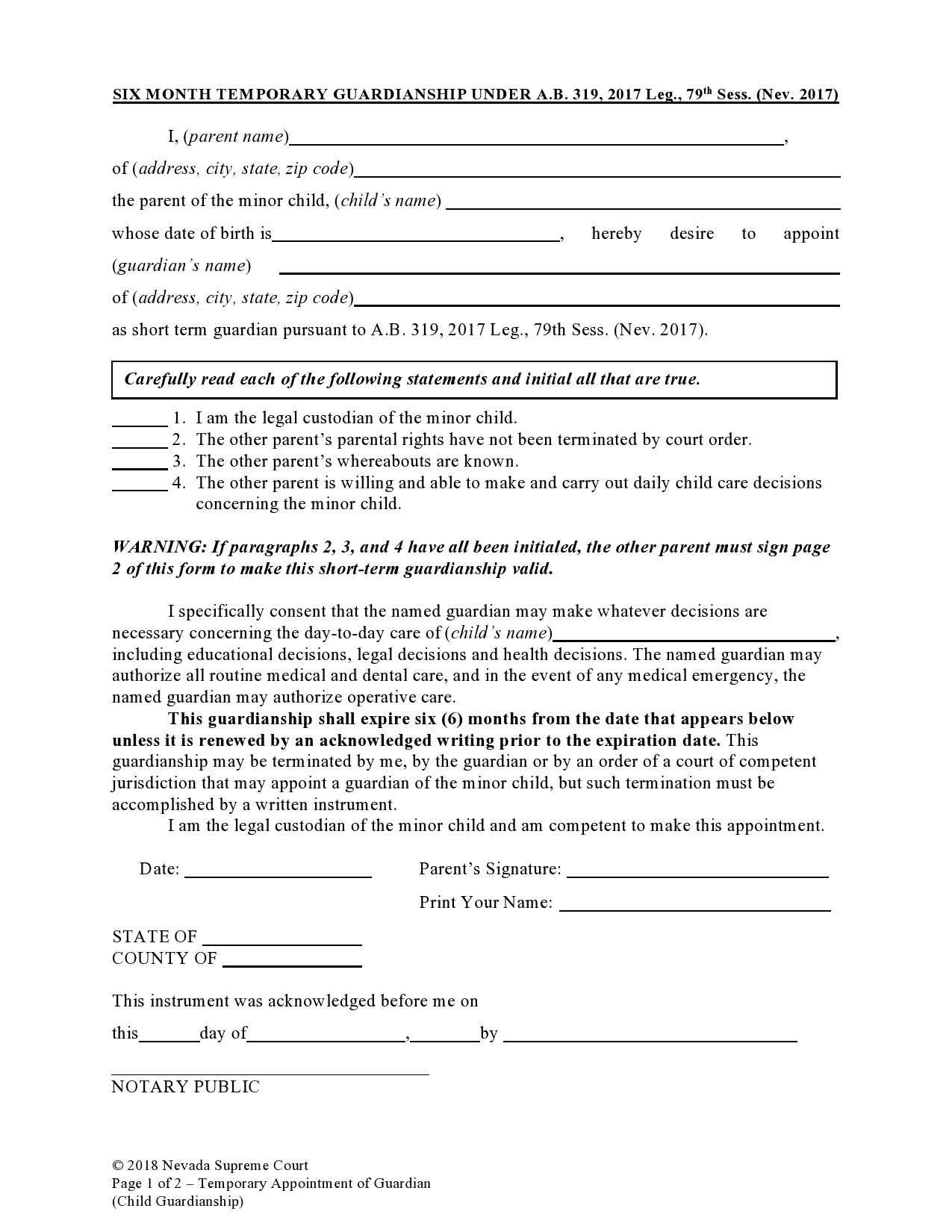 40 Printable Temporary Guardianship Forms All States 
