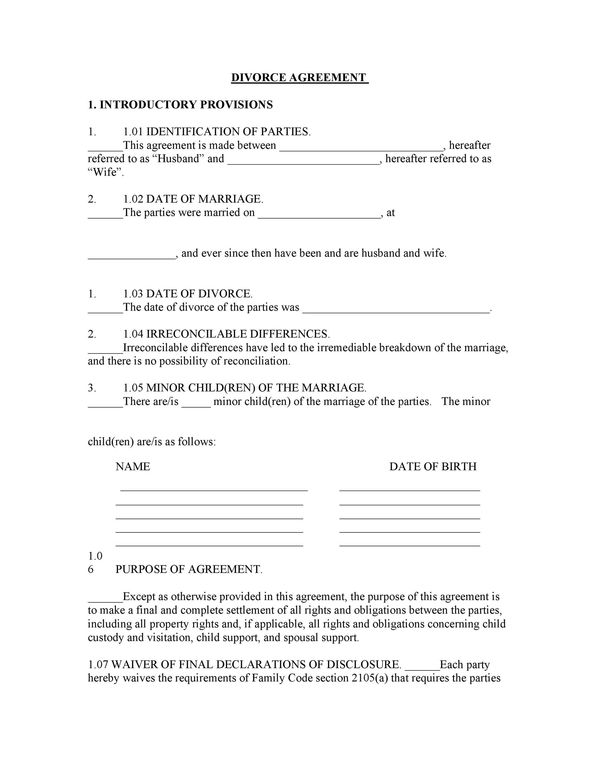 42 Printable Divorce Agreement Templates Word 