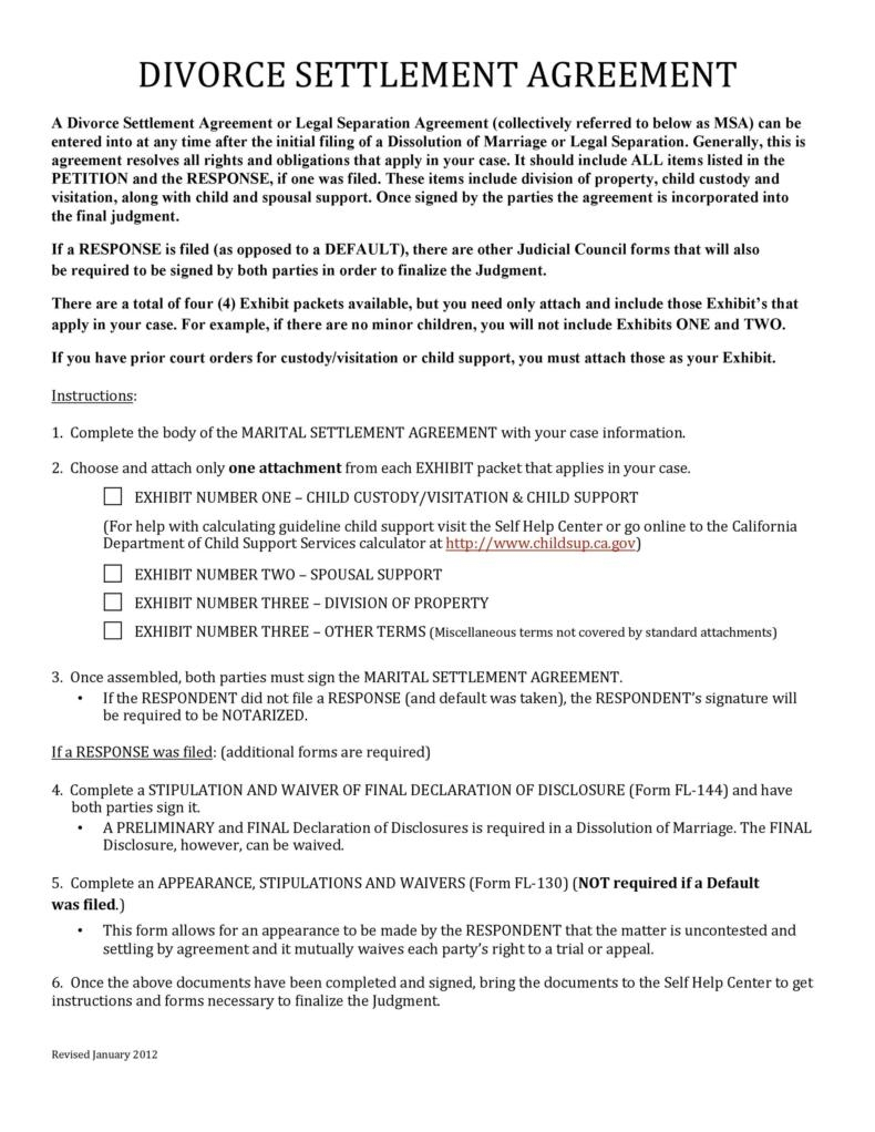 42 Printable Divorce Agreement Templates Word 