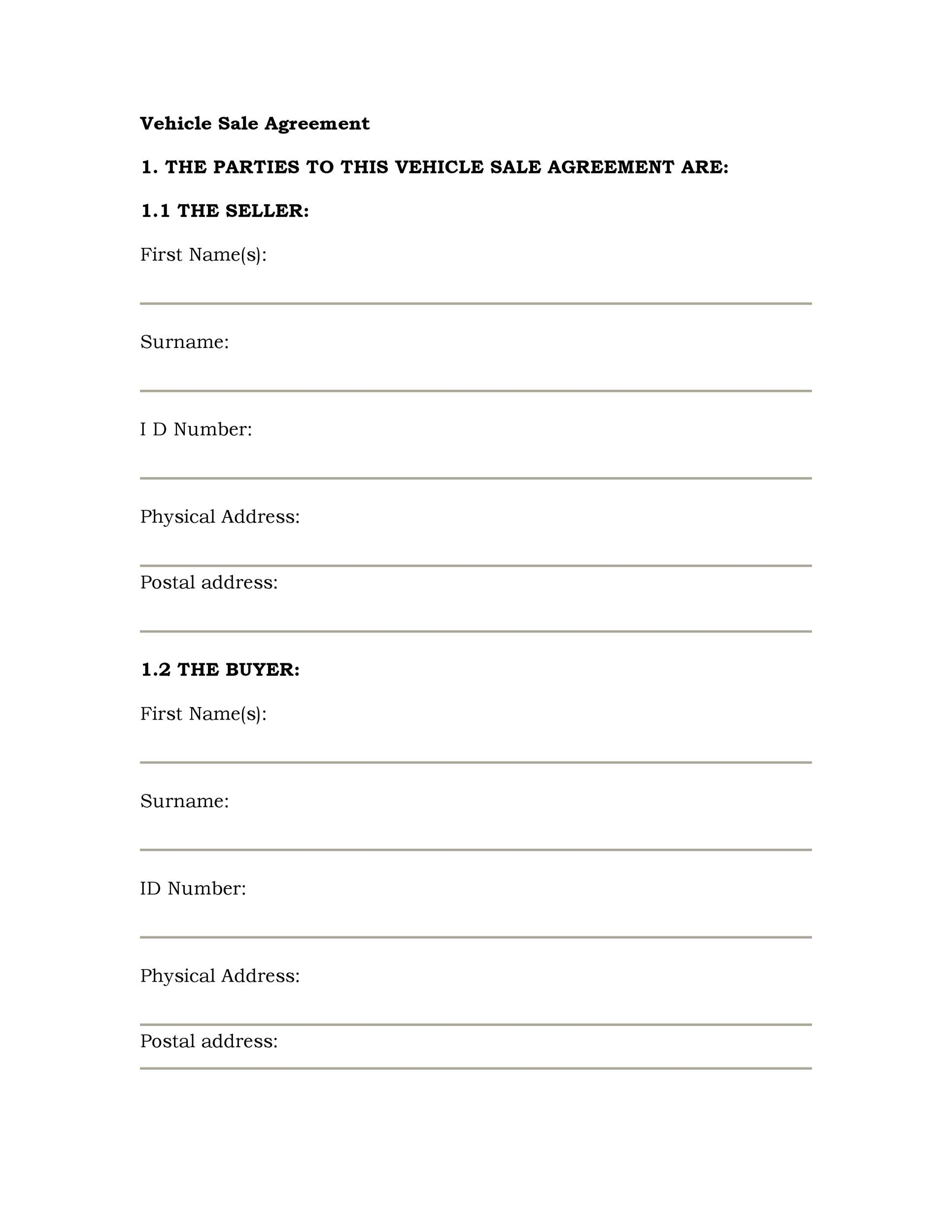 42 Printable Vehicle Purchase Agreement Templates TemplateLab