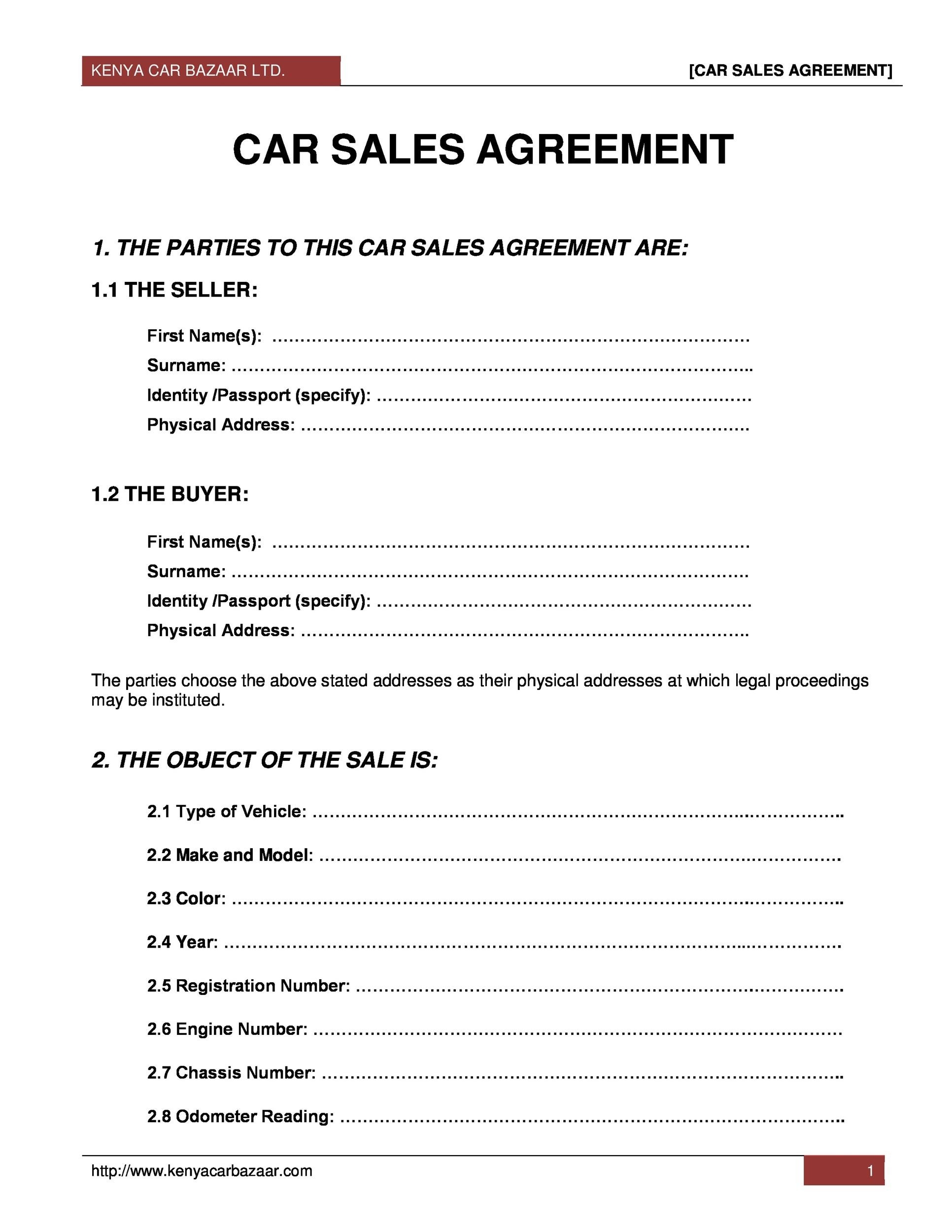 42 Printable Vehicle Purchase Agreement Templates TemplateLab