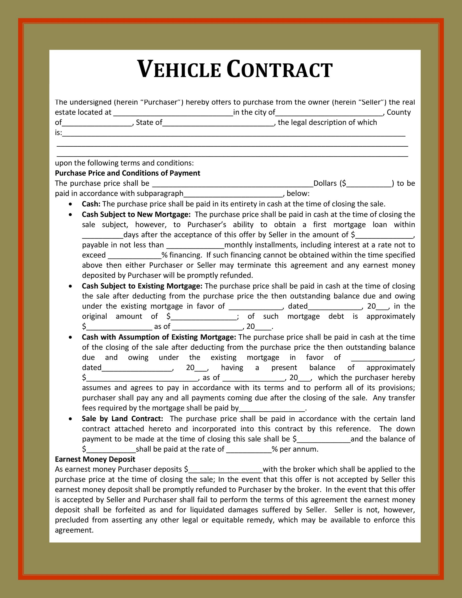 42 Printable Vehicle Purchase Agreement Templates TemplateLab