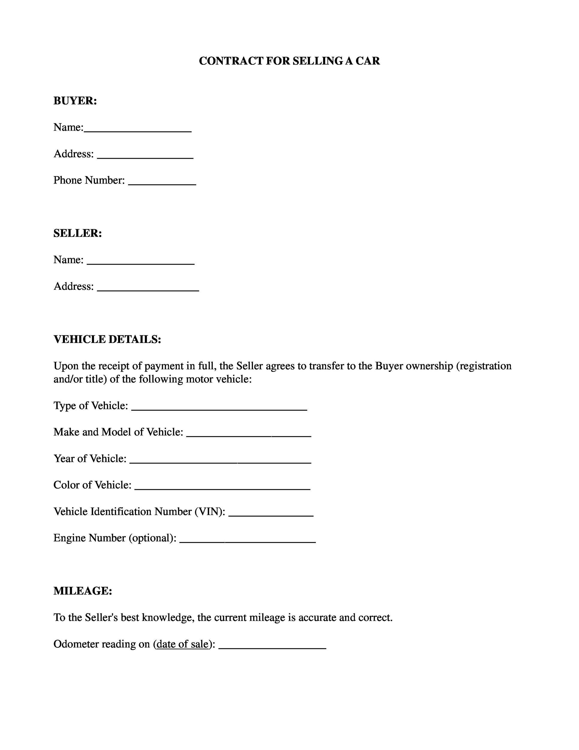 42 Printable Vehicle Purchase Agreement Templates Word PDF 