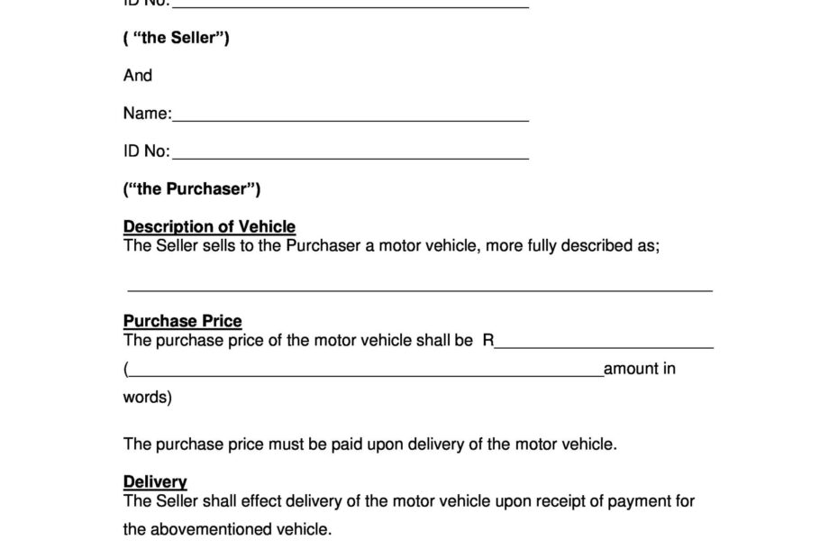 42 Printable Vehicle Purchase Agreement Templates Word PDF