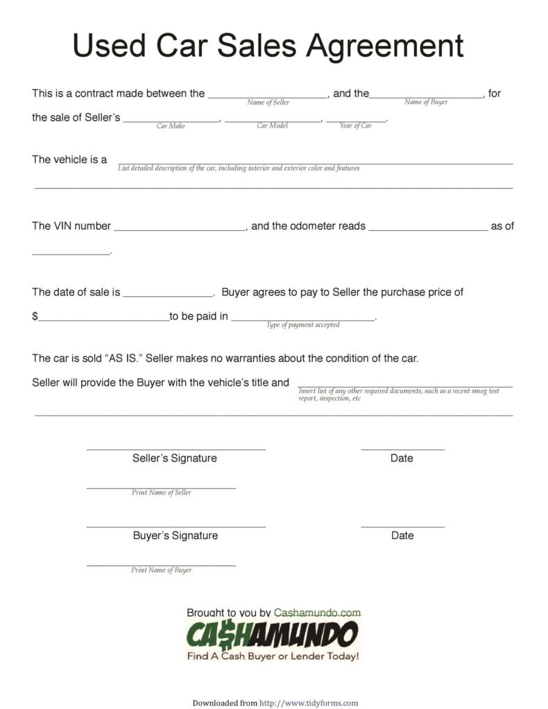 42 Printable Vehicle Purchase Agreement Templates Word PDF 