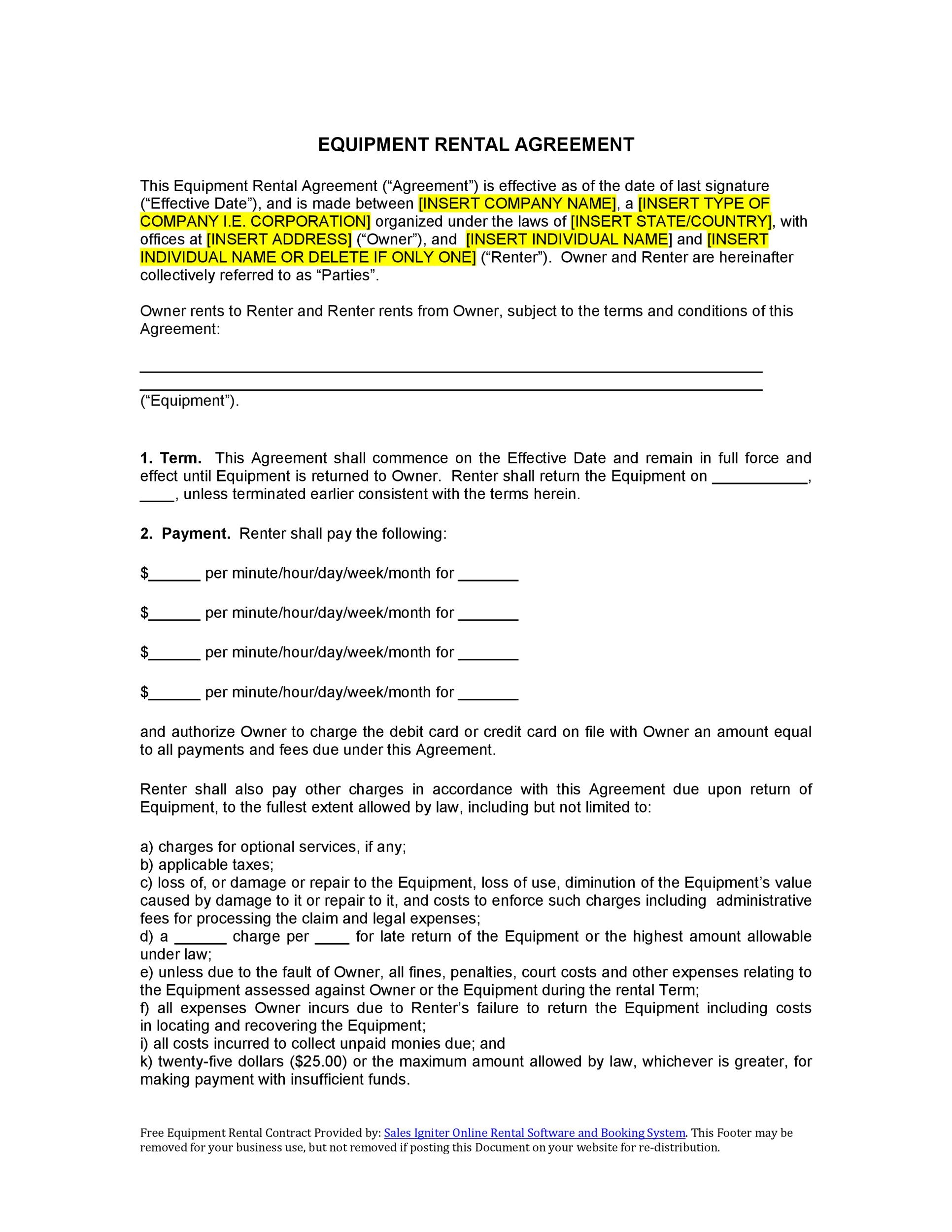 44 Simple Equipment Lease Agreement Templates TemplateLab