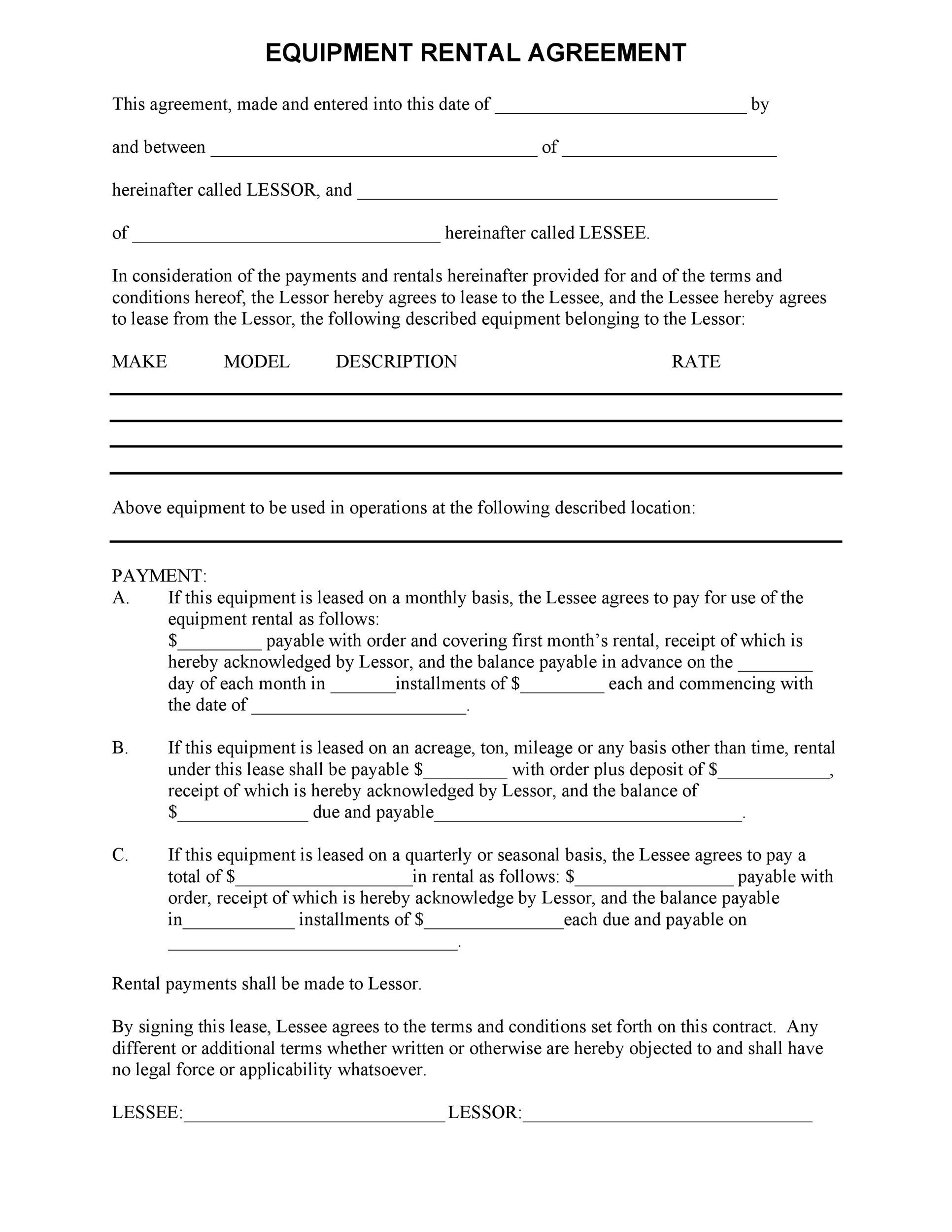 44 Simple Equipment Lease Agreement Templates TemplateLab