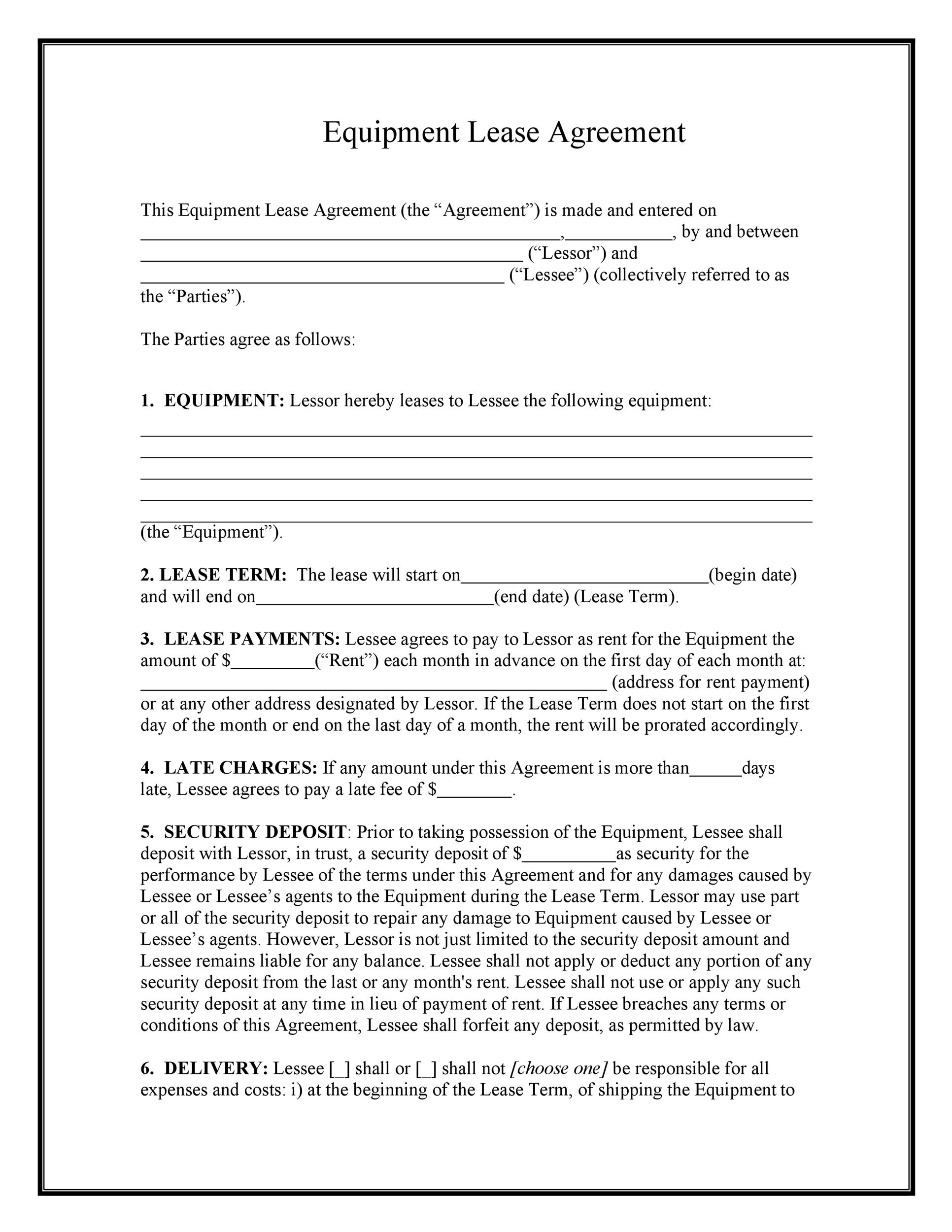 44 Simple Equipment Lease Agreement Templates TemplateLab