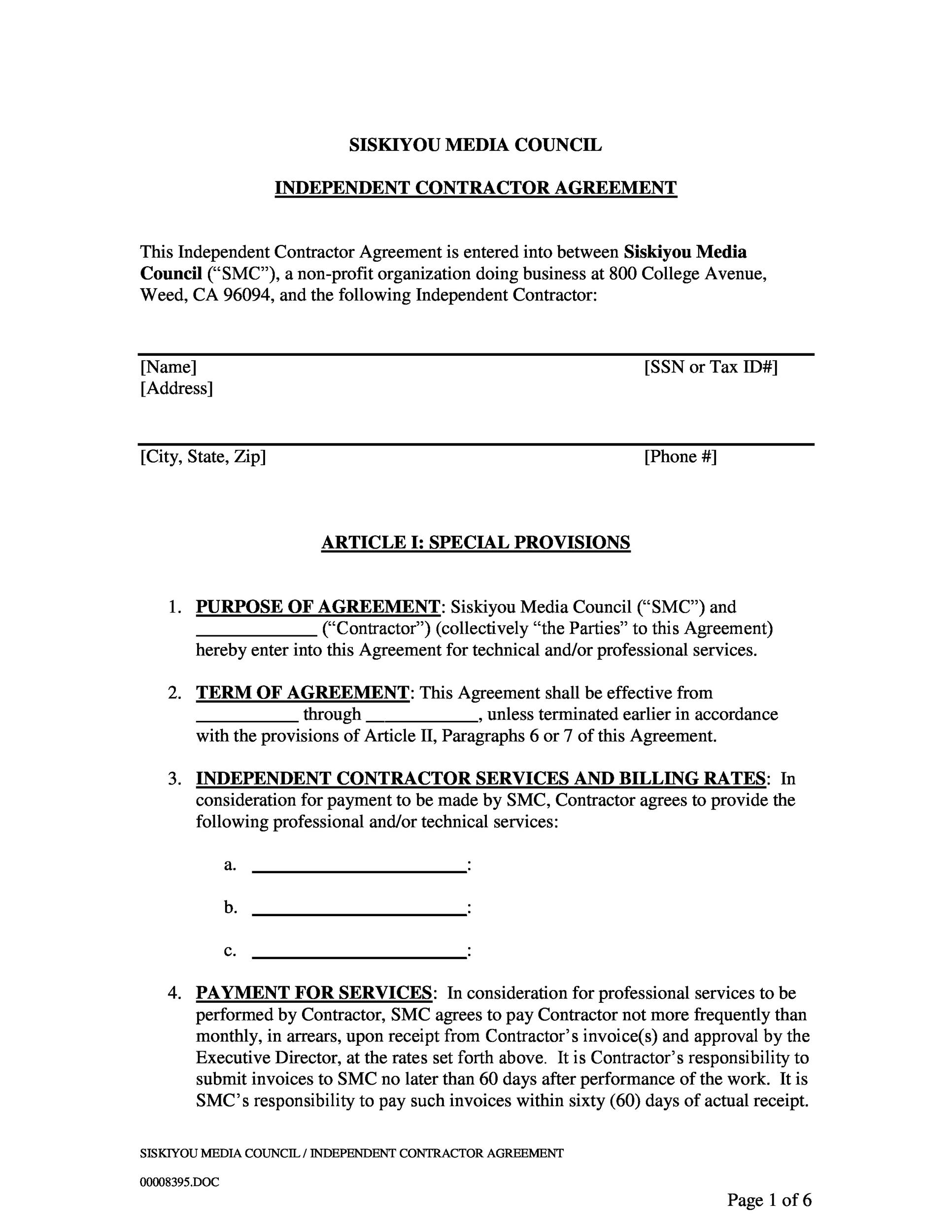 50 FREE Independent Contractor Agreement Forms Templates