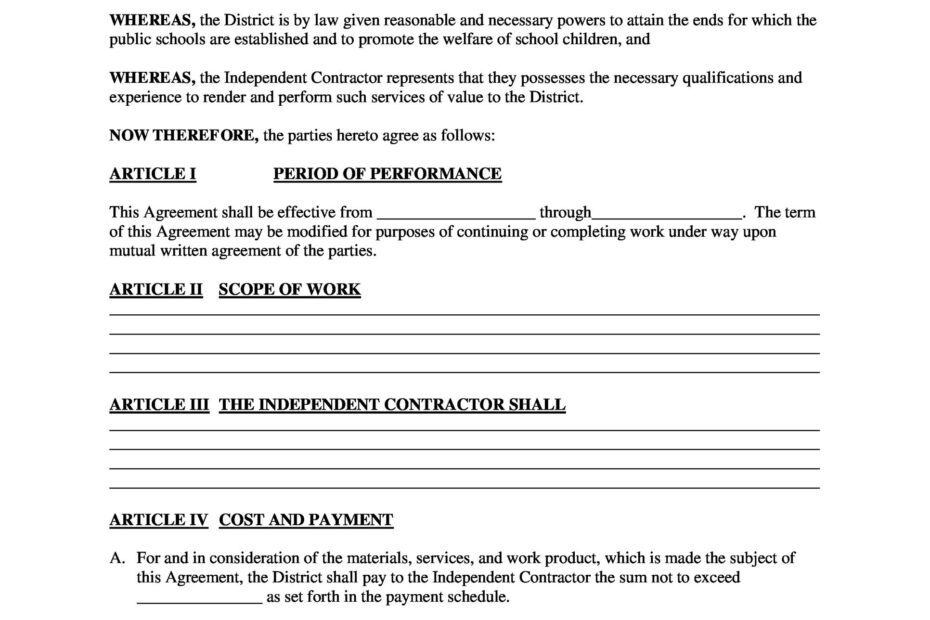 50 FREE Independent Contractor Agreement Forms Templates