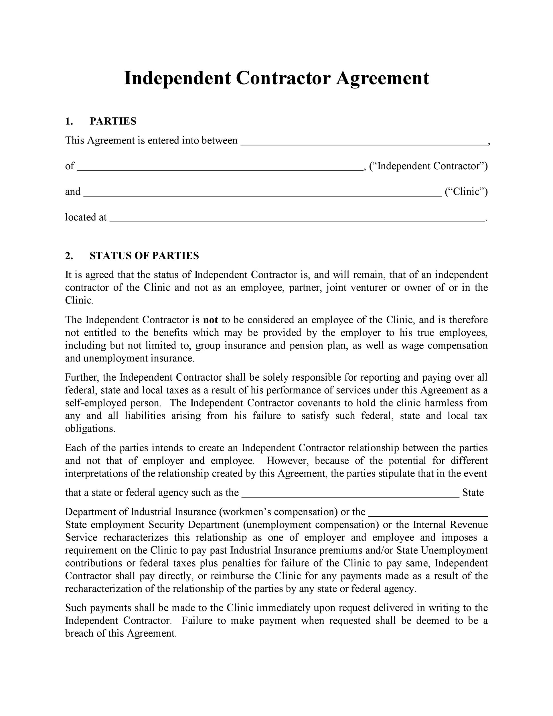 50 FREE Independent Contractor Agreement Forms Templates
