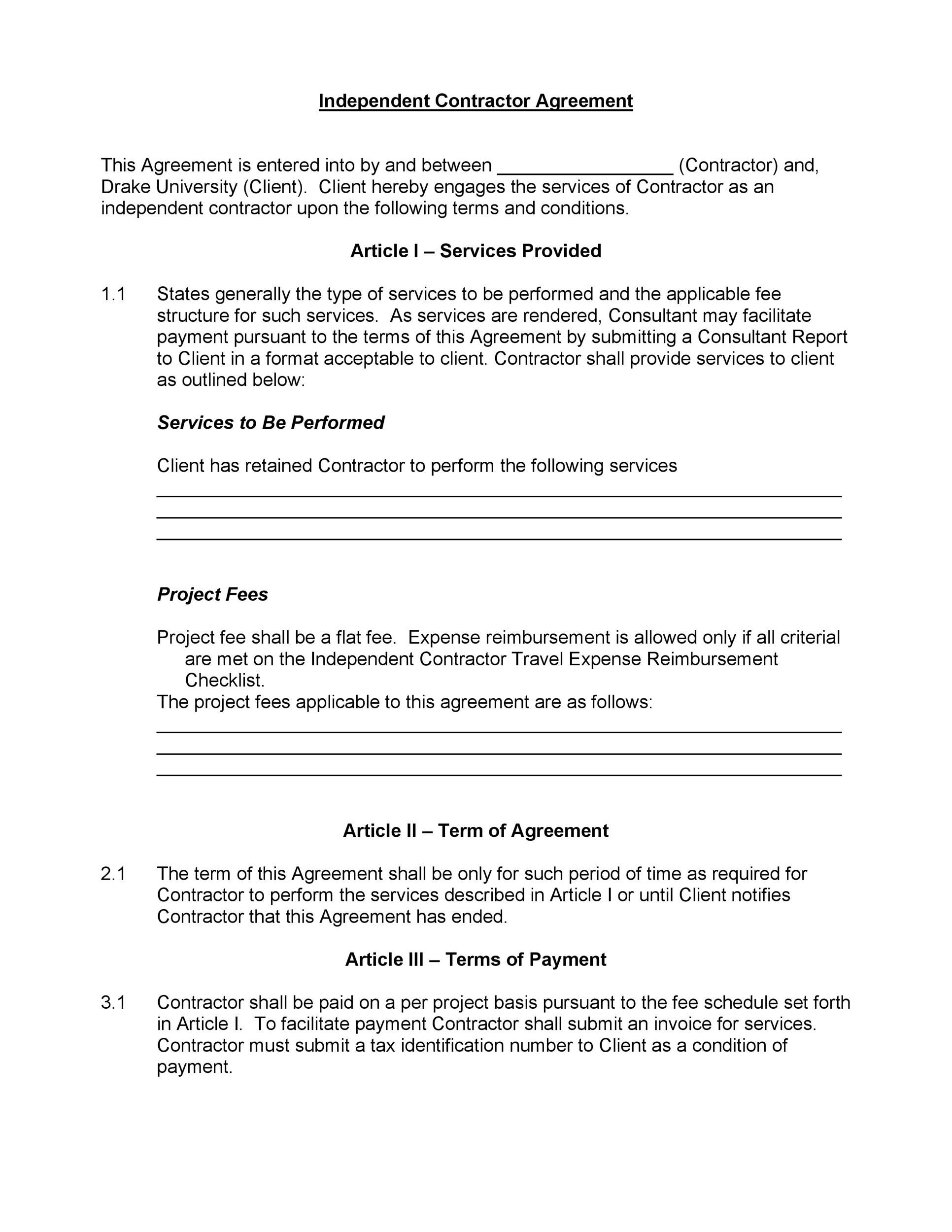 50 FREE Independent Contractor Agreement Forms Templates