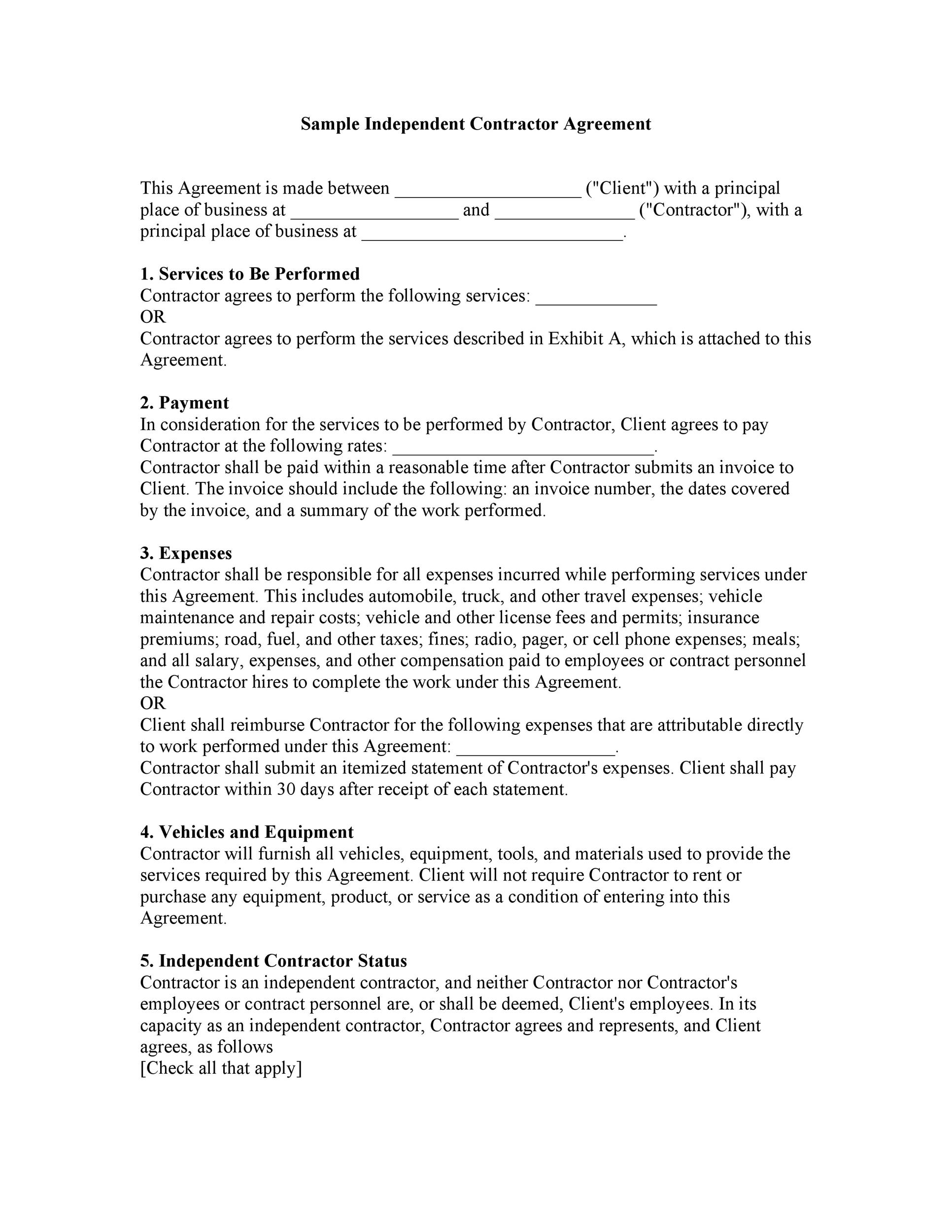 50 FREE Independent Contractor Agreement Forms Templates