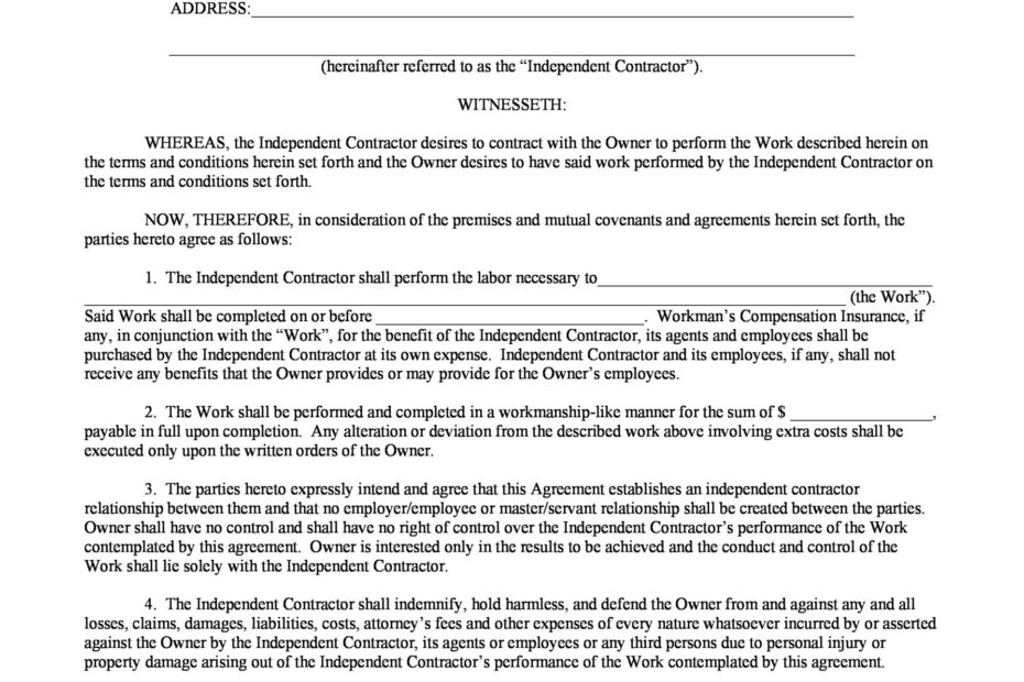 50 FREE Independent Contractor Agreement Forms Templates