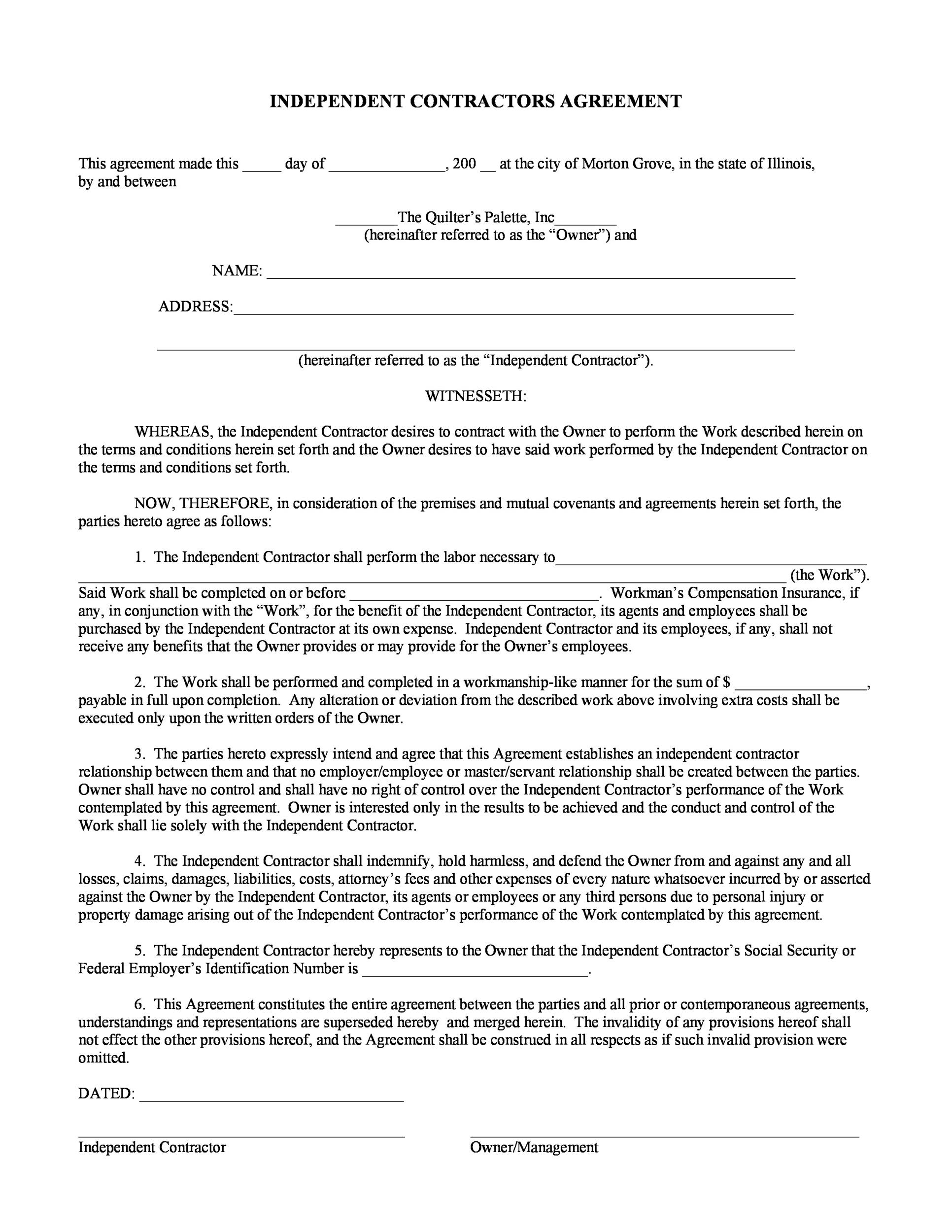 50 FREE Independent Contractor Agreement Forms Templates
