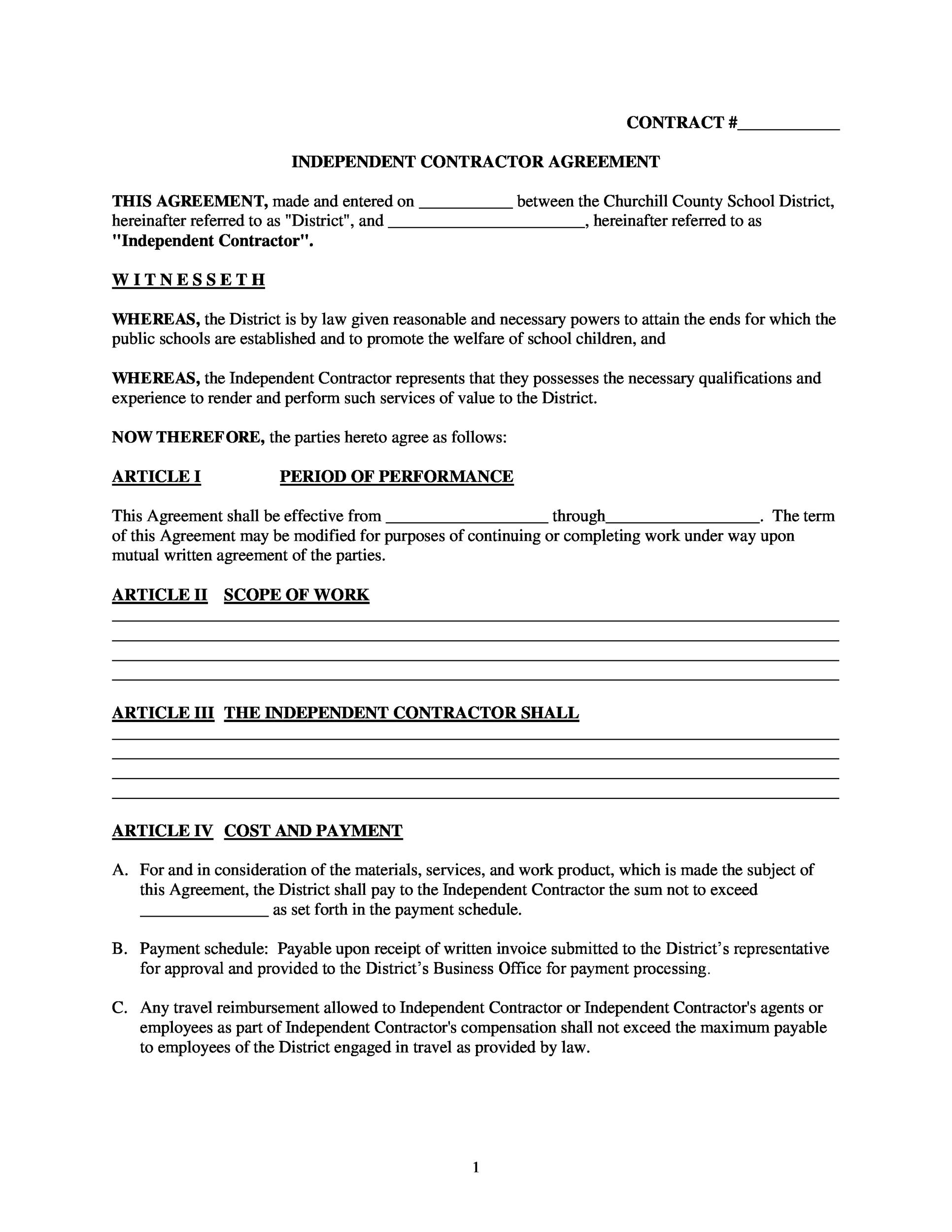 50 FREE Independent Contractor Agreement Forms Templates