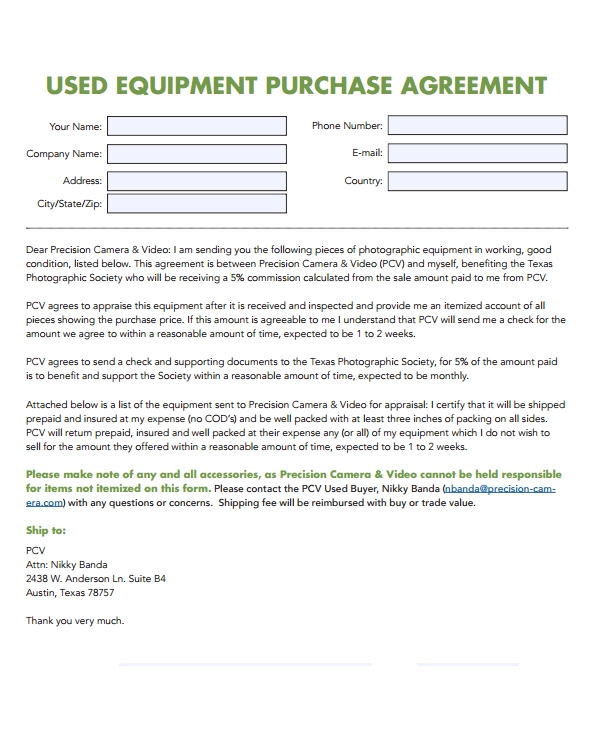 9 Equipment Purchase Agreement Templates PDF Word