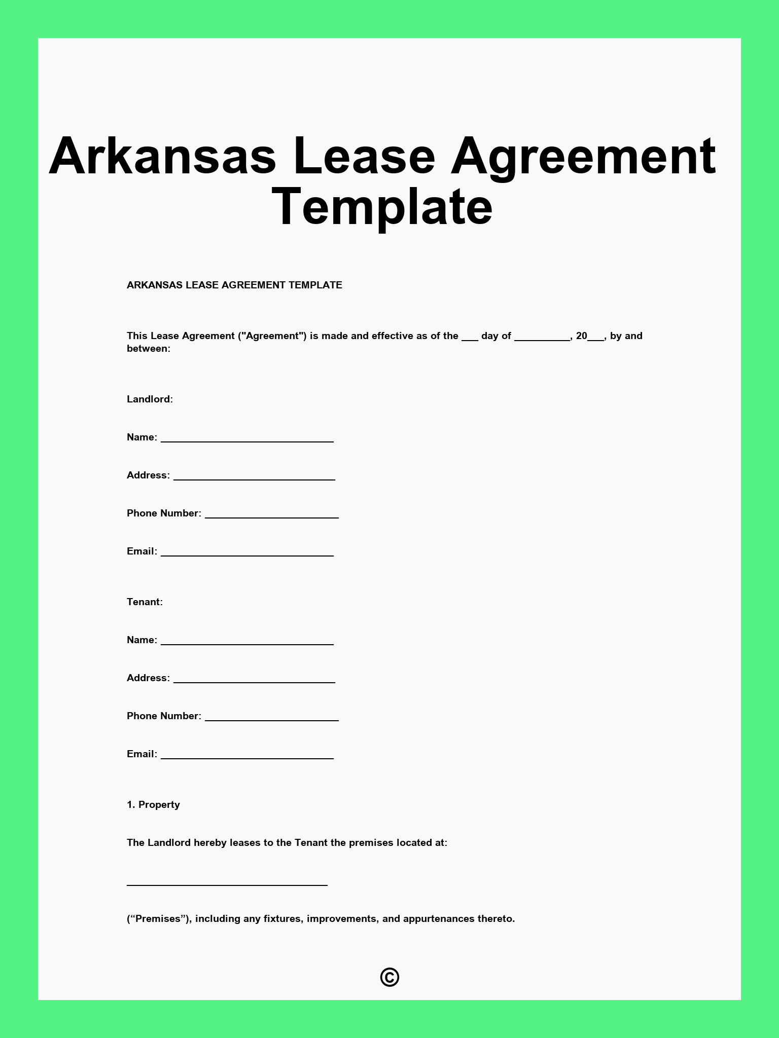 Arkansas Lease Agreement Template